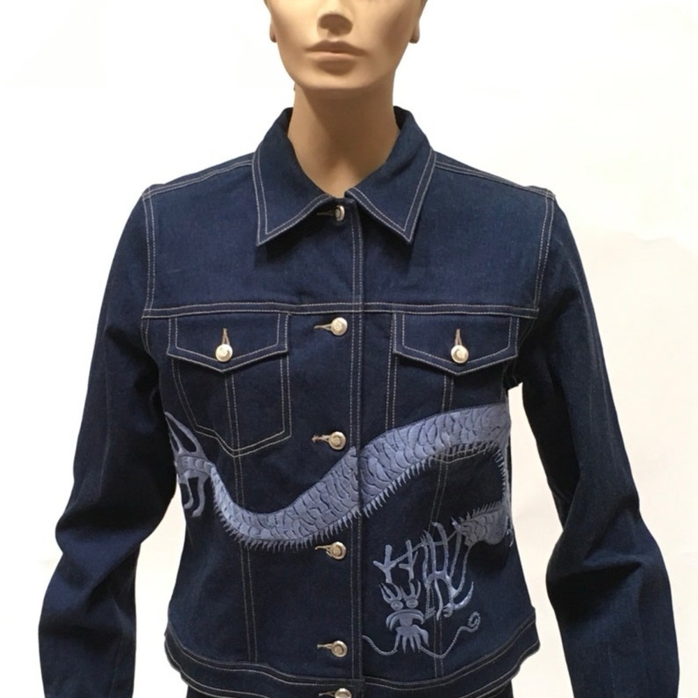 Christine Phillipe Denim Embroidered Sequin Jean Jacket - Picture 3 of 7